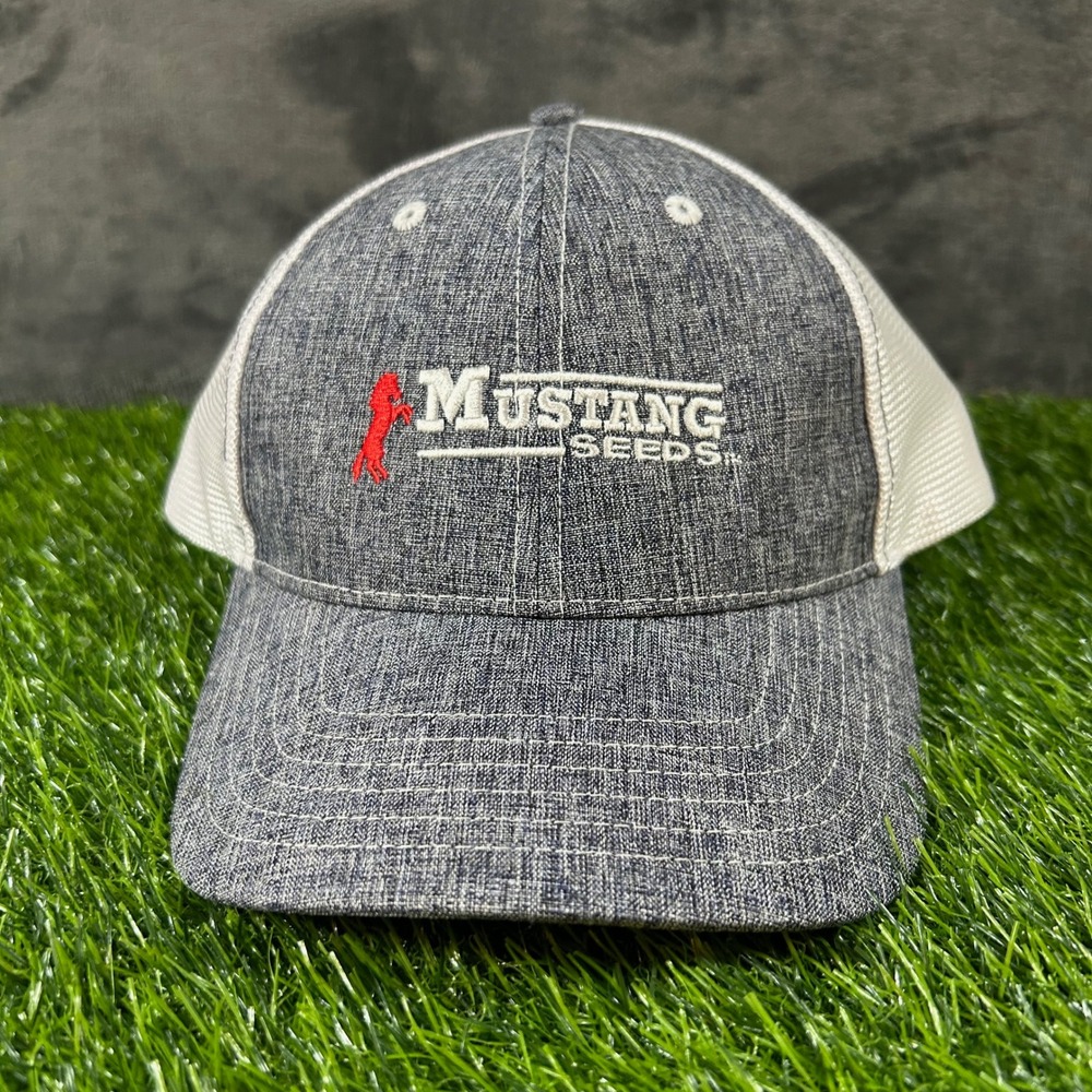 Mustang Seeds Hat Trucker Cap Adjustable Gray White Logo Strapback Adult